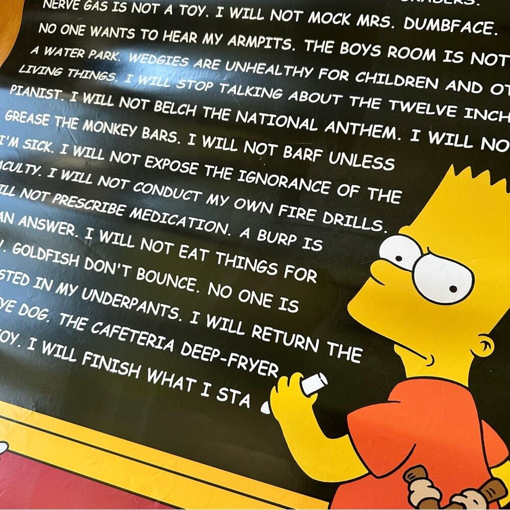 Vintage 2001 Y2K Simpsons Bart “I will not..” Blackboard Chalkboard Poster